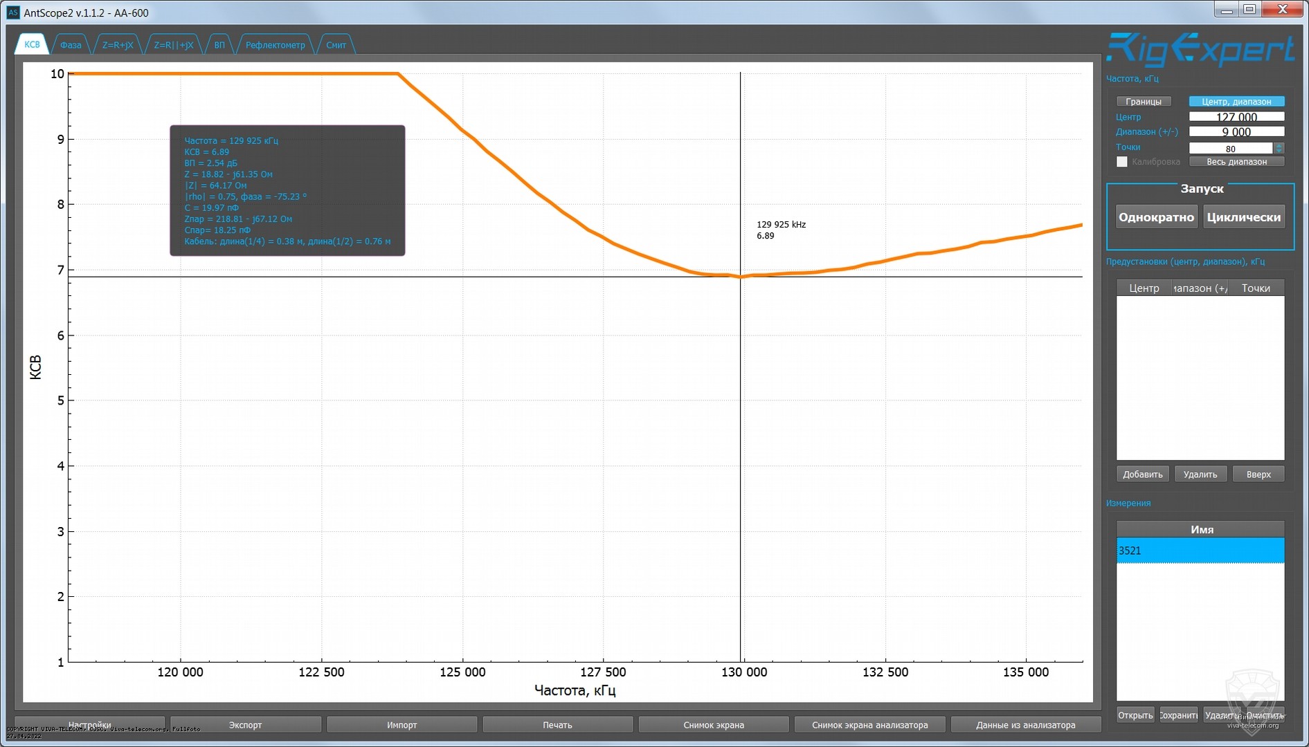 График КСВ антенны Comet AB-35WS в диапазоне 118-136 МГц. Comet AB-35WS График КСВ антенны Comet AB-35WS в диапазоне 118-136 МГц
