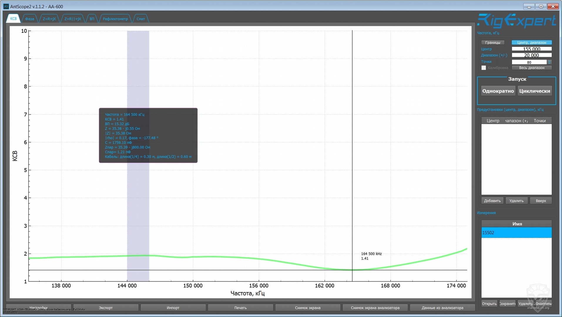 График КСВ антенны Hytera AN0155H02 в диапазоне 136-174 МГц. Hytera AN0155H02 График КСВ антенны Hytera AN0155H02 в диапазоне 136-174 МГц