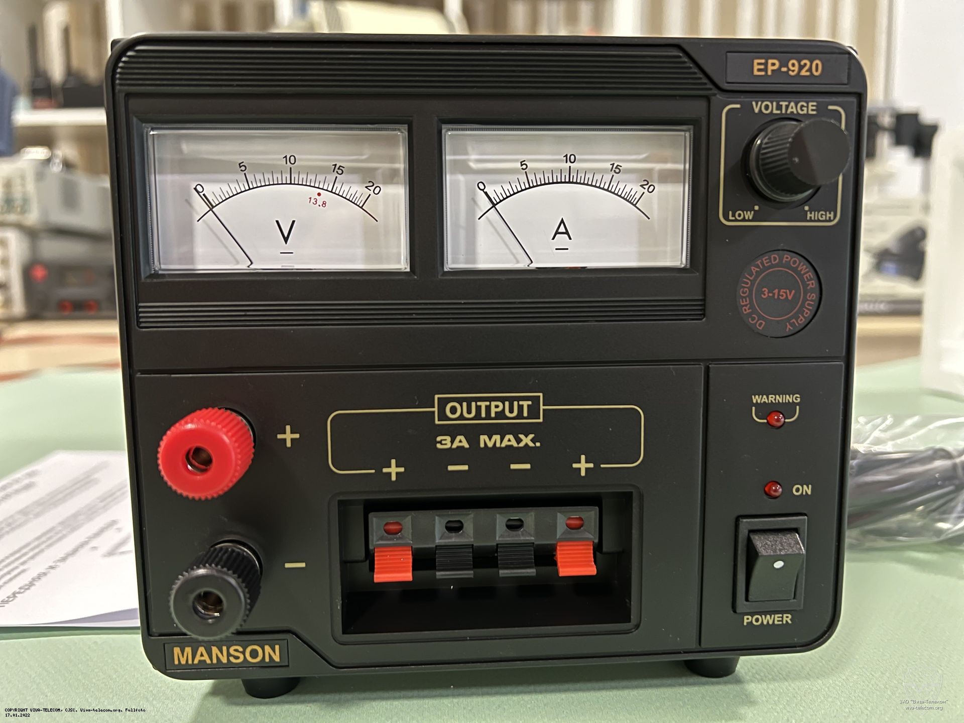 Вид передней панели блока питания Manson EP-920. Manson EP-920 Вид передней панели блока питания Manson EP-920