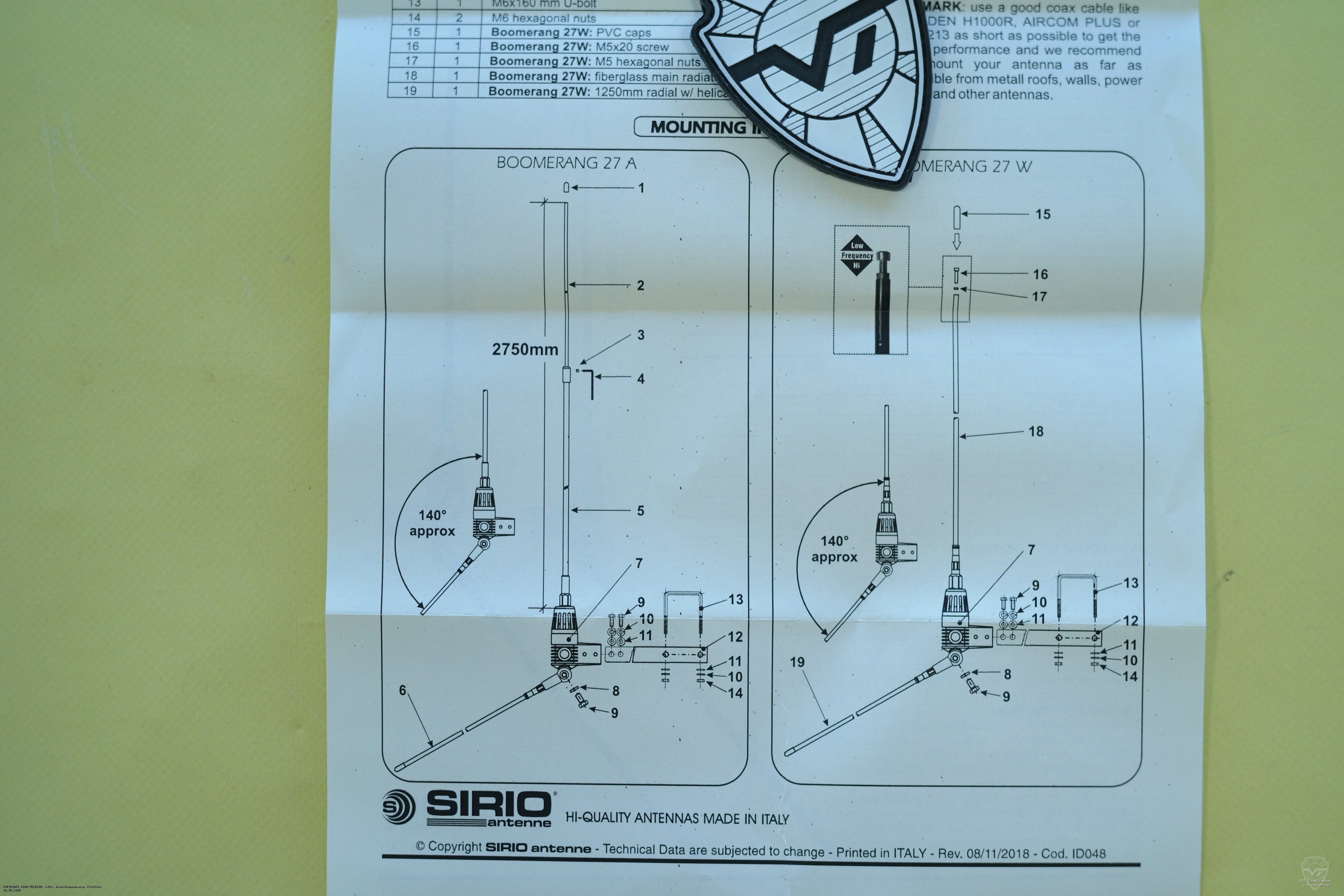 Сборка антенны Sirio BOOMERANG 27 A. Sirio BOOMERANG 27 A Сборка антенны Sirio BOOMERANG 27 A